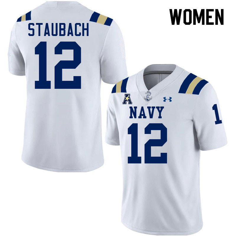 Women Navy Midshipmen #12 Roger Staubach College Football Jerseys Stitched-White